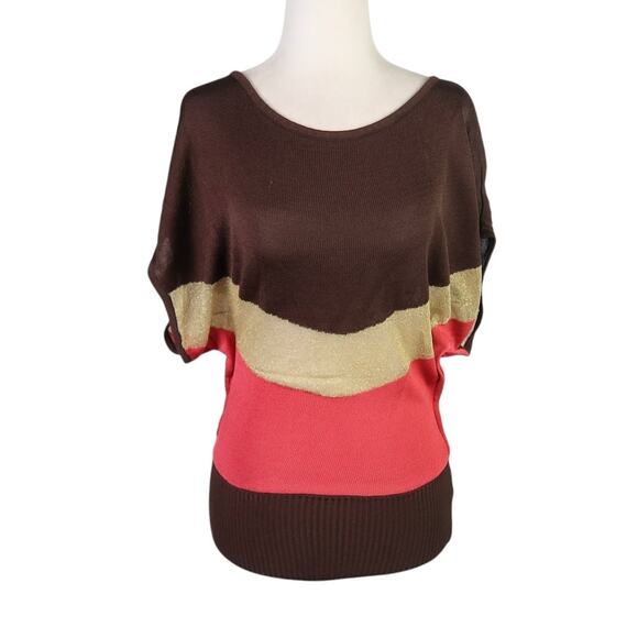 bebe Sweaters - Vintage Y2K Bebe brown pink metallic gold stripe dolman sweater top XS